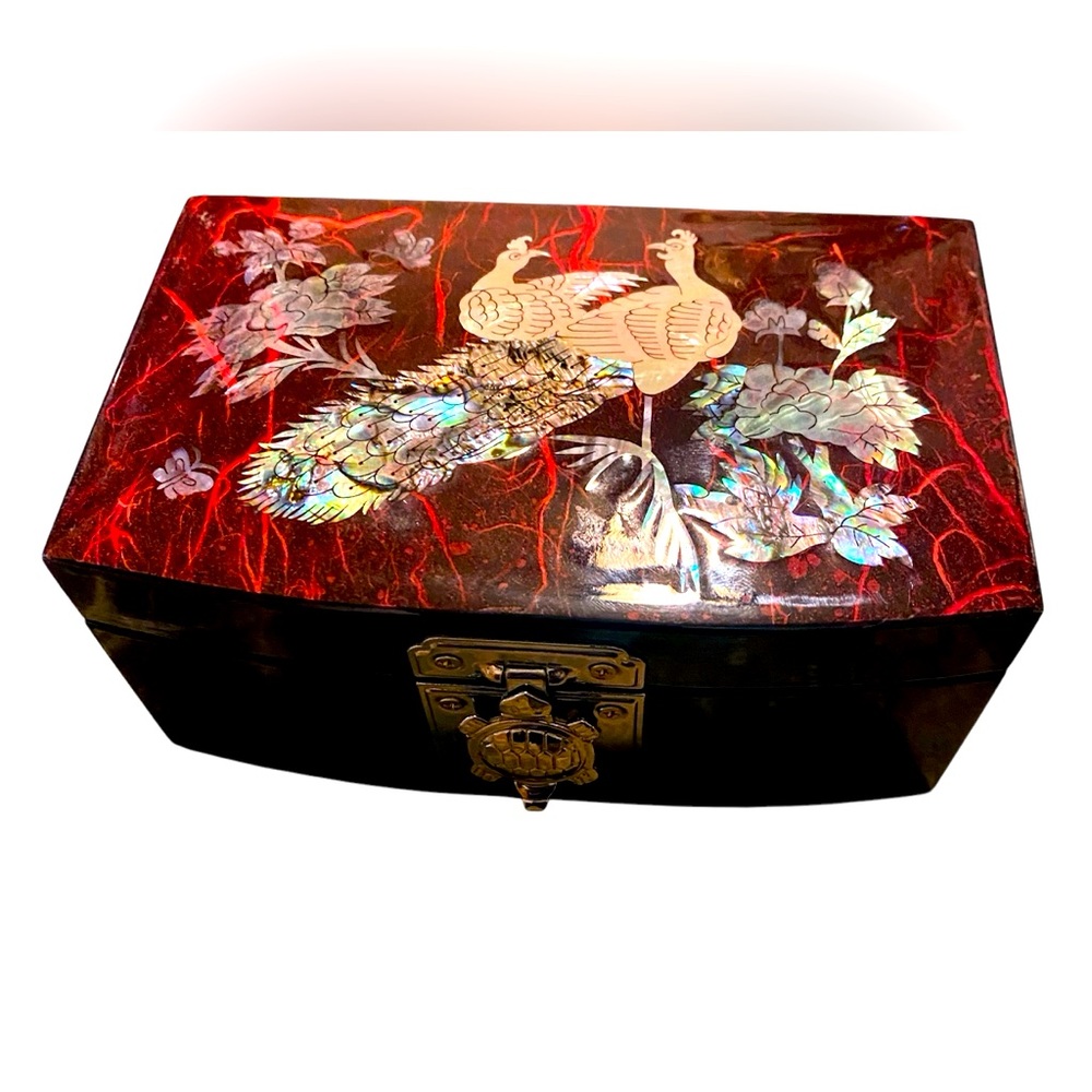Elegant Red Korean Mother of Pearl Jewelry Trinket Box